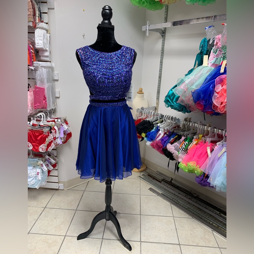 Size 8 Sherri Hill Royal Blue 2 Pc Beaded Prom Homecoming Cocktail Dress NWT